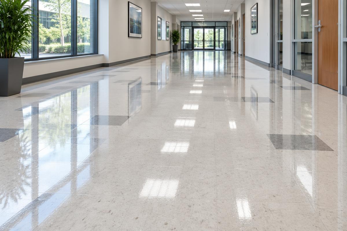 Commercial hallway floor after professional floor care