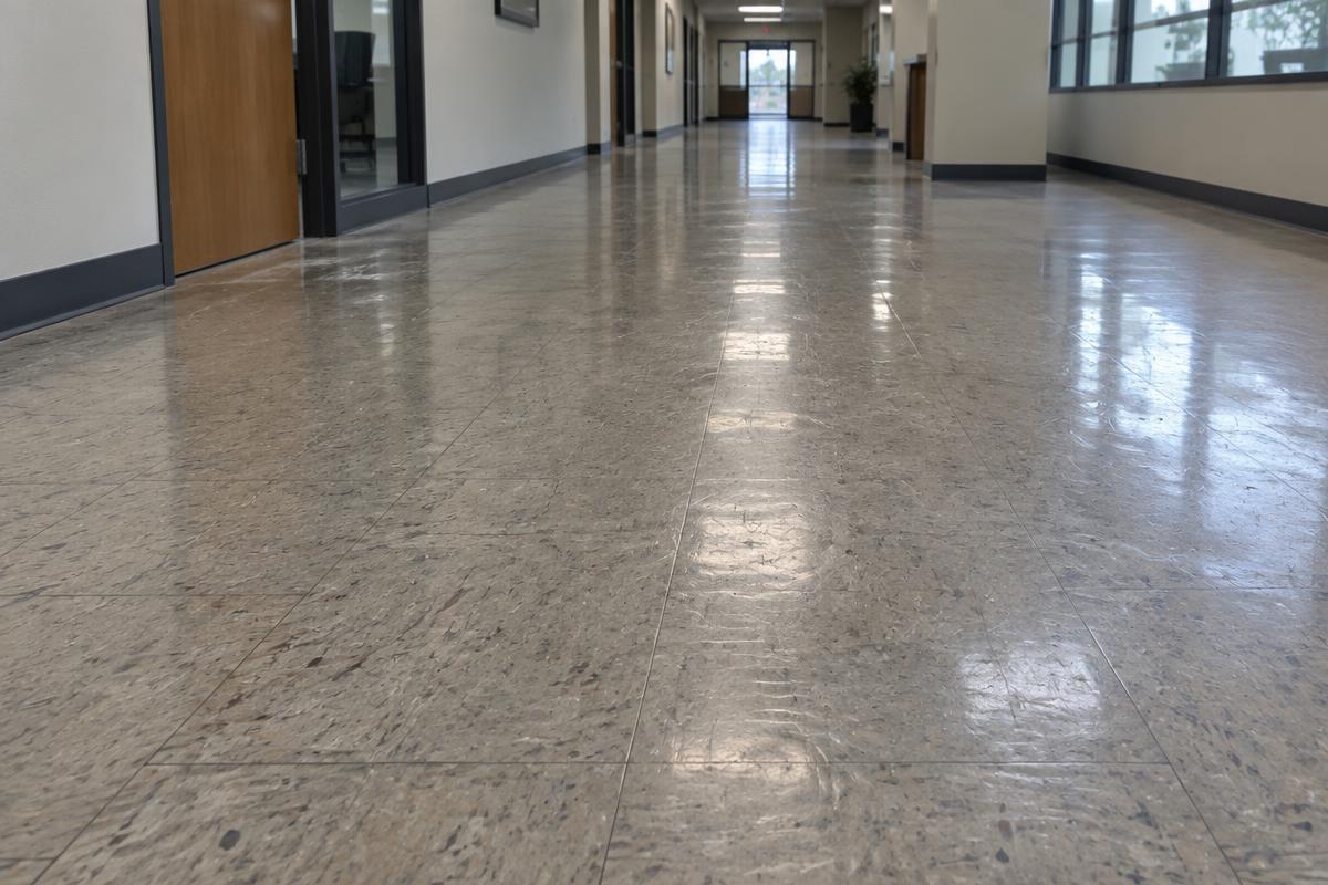 Commercial hallway floor before professional floor care